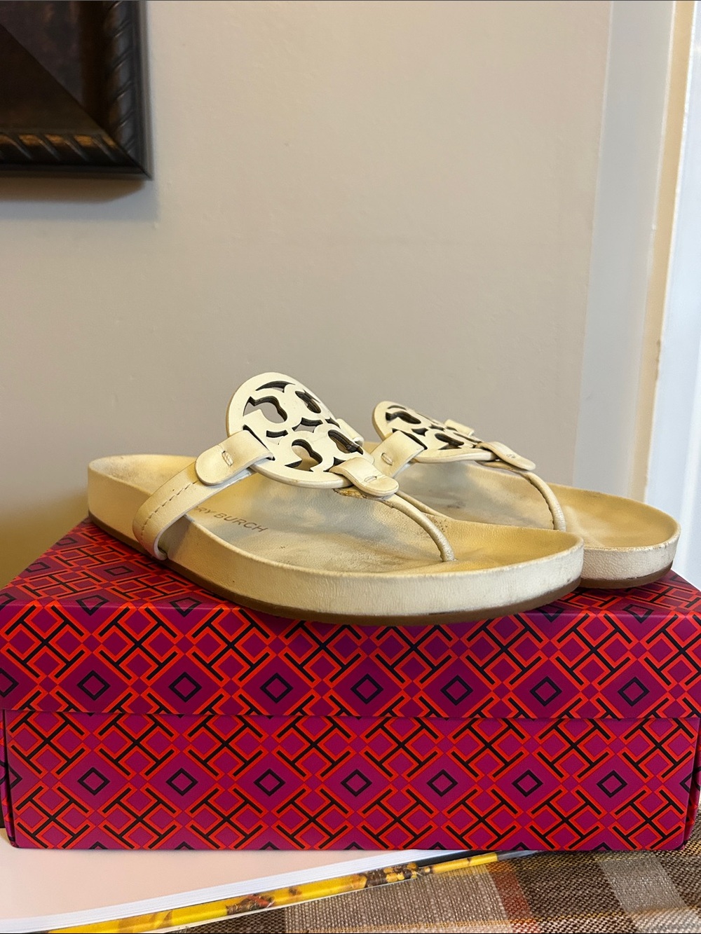Tory Burch Cream Logo Thong Sandals